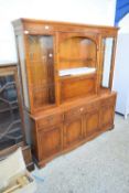 YEW WOOD VENEERED LOUNGE DISPLAY CABINET WITH DRAWER AND CUPBOARD BASE, 165CM WIDE