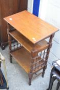 LATE 19TH CENTURY OAK BOOKSTAND AND BOOKCASE WITH TURNED SIDE SUPPORTS AND MESHED SIDE SECTIONS,