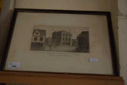 19TH CENTURY BLACK AND WHITE ENGRAVING 'THE BANK IS MOST RESPECTFULLY TO W BARTLETT GURNEY', F/G