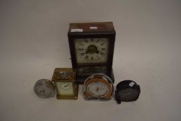 BRASS CASED CARRIAGE CLOCK AND THREE OTHER CLOCKS