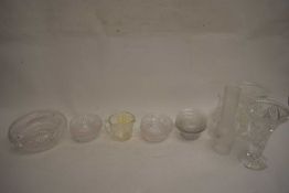 VARIOUS GLASS WARES, VASES, FINGER BOWLS ETC