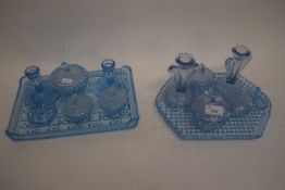 TWO BLUE GLASS DRESSING TABLE SETS