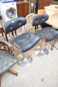 PAIR OF RETRO CHROME FRAMED REVOLVING HIGH BACK BAR STOOLS