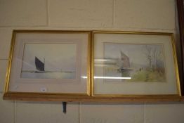 20TH CENTURY SCHOOL, TWO STUDIES BROADLAND SCENES WITH WHERRIES, F/G