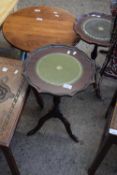 SMALL REPRODUCTION WINE TABLE WITH GREEN LEATHER INSET TOP