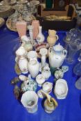 VARIOUS VASES, CANDLESTICKS, HORS D'OEUVRES DISH ETC