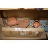 20TH CENTURY JAPANESE STONEWARE TEA SET WITH ORANGE MOTTLED GLAZE