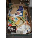 ONE BOX VARIOUS SPEEDWAY, FOOTBALL AND OTHER PROGRAMMES, ROYALTY PAMPHLETS, POSTCARDS ETC