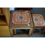 NEST OF TEAK FRAMED TILE TOP TABLES