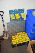 QTY YELLOW PLASTIC WORKSHOP TIDY TRAYS AND ASSOCIATED METAL RACKING