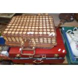 LACQUERED WOODEN CASE MARKED 'WALTMANN & SOHN' PLUS A FURTHER SMALL WICKER CASE (2)