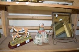 EASEL BACK DRESSING TABLE MIRROR, SMALL DOLL AND MODEL ANTELOPE (3)