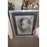 ABSTRACT PRINT OF A FEMALE FIGURE SET IN A SILVERED FINISH FRAME