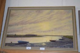 A H THIRTLE, STUDY OF MOORED BOATS, TOGETHER WITH BRIAN BEEDEN, STUDY OF A CHURCH, A FURTHER