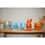 MELAWARE CUPS, PAINTED OSTRICH EGG, MODEL RABBIT ETC