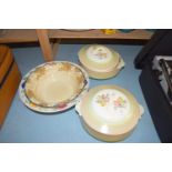 PAIR OF TAMS FLORAL VEGETABLE DISHES AND FURTHER DECORATED BOWLS