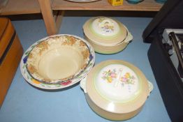 PAIR OF TAMS FLORAL VEGETABLE DISHES AND FURTHER DECORATED BOWLS