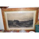 19TH CENTURY MEZZOTINT PRINT HIGHLAND SCENE SET IN A MAPLE FRAME