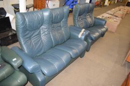 PAIR OF GREEN LEATHER RECLINER TWO-SEATER SOFAS