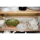 VARIOUS FLORAL DECORATED TEA WARES, FRILLED GLASS BOWLS, ETC