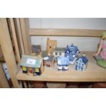 COLLECTION OF VARIOUS POTTERY MODEL HOUSES AND BUILDINGS TO INCLUDE MODERN DELFT EXAMPLES