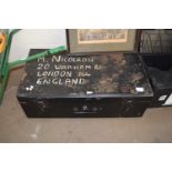 LARGE BLACK PAINTED METAL TRUNK