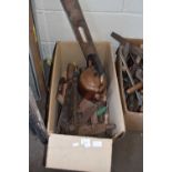 ONE BOX MIXED TOOLS, COPPER KETTLE ETC