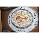 LARGE OVAL MEAT PLATE AND A FURTHER PHEASANT PATTERN MEAT PLATE (2)