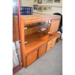 RETRO TEAK FINISH LOUNGE CABINET WITH SMOKED GLASS DOORS