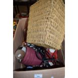 BOX OF MIXED ITEMS TO INCLUDE LIGHT SHADES, VARIOUS CERAMICS, FATHER CHRISTMAS ORNAMENT, WASTE PAPER