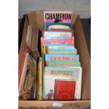 ONE BOX OF MIXED BOOKS INCLUDING CHILDREN'S ANNUALS ETC