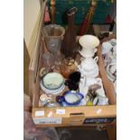 ONE BOX VARIOUS ASSORTED CERAMICS, GLASS WARES ETC TO INCLUDE A SHELLEY TEAPOT AND OTHER ITEMS