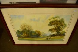 JOHN POOLE, STUDY OF A RURAL SCENE WITH COWS, TOGETHER WITH TWO FURTHER PICTURES AND A PICTURE FRAME