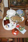 MIXED LOT OF VARIOUS CERAMICS, WOODEN BOWLS, DECORATED PLATES ETC