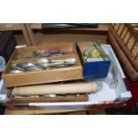 BOX OF MIXED ITEMS TO INCLUDE CUTLERY, PROFESSIONAL POKER SET ETC