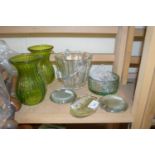 VARIOUS GLASS WARES, PAPERWEIGHTS, WADE WHIMSIES ETC