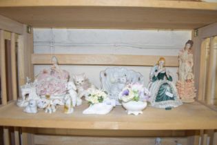 COLLECTION OF VARIOUS FIGURINES, MODEL ANIMALS, PORCELAIN VASES OF FLOWERS