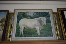 WARBURTON, STUDY OF A BULL, OIL ON BOARD, TOGETHER WITH A FURTHER STUDY OF A RIVERSIDE SCENE (2)