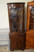 MAHOGANY VENEERED FLOOR STANDING CORNER CABINET WITH GLAZED TOP SECTION