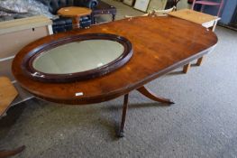 YEW WOOD VENEERED PEDESTAL EXTENDING DINING TABLE, 208CM WIDE