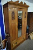 LATE VICTORIAN SATIN WALNUT WARDROBE WITH MIRRORED CENTRE DOOR AND DRAWER BASE, 113CM WIDE