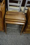 NEST OF THREE MAHOGANY VENEERED AND INLAID OCCASIONAL TABLES