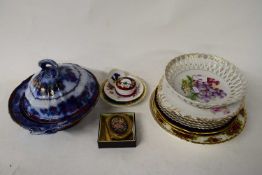 MIXED LOT DECORATED PLATES, VICTORIAN IRONSTONE VEGETABLE DISH ETC