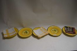 SET OF COPENHAGEN ART DECO STYLE FRUIT DECORATED PLATES, SOME INITIALLED KF