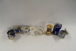 MIXED LOT VARIOUS TRANSFER PRINTED MUGS, DRESDEN CUP, A SPODE LIMITED EDITION POT POURRI VASE ETC