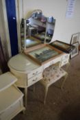 CREAM FINISH KIDNEY MIRROR BACK DRESSING TABLE AND ACCOMPANYING STOOL
