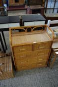 BAMBOO FRAMED FIVE DRAWER CHEST, 70CM WIDE