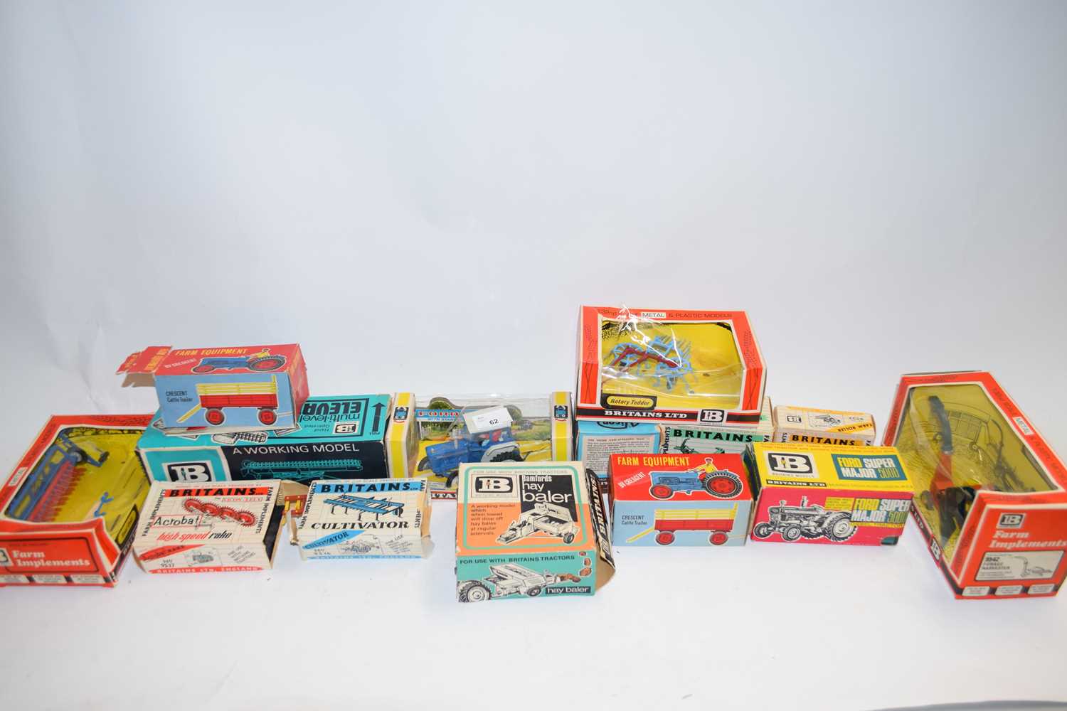 COLLECTION OF BRITAINS BOXED TOY FARM VEHICLES AND EQUIPMENT
