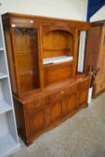 YEW WOOD VENEERED LOUNGE DISPLAY CABINET WITH DRAWER AND CUPBOARD BASE, 165CM WIDE