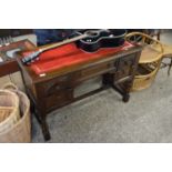 REPRODUCTION DARK OAK KNEEHOLE DESK WITH RED LEATHER TOP, 114CM WIDE